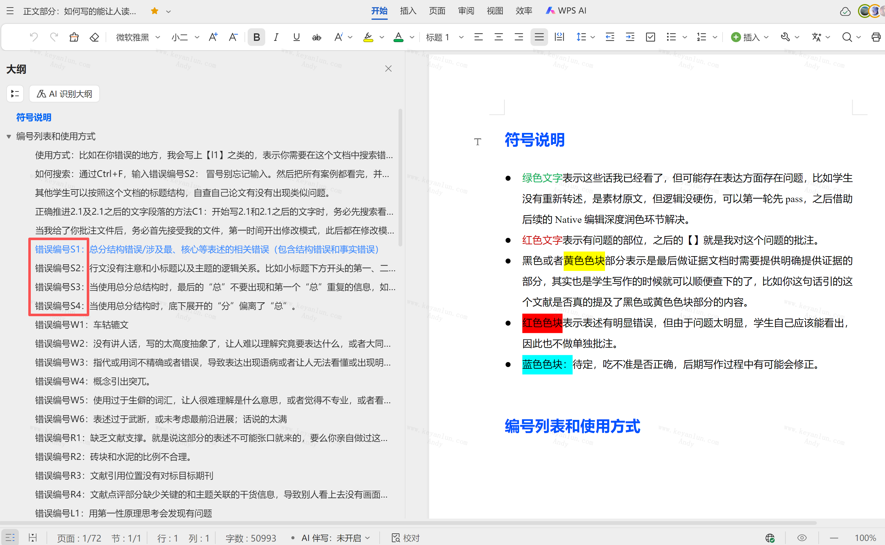 Checklist 用 S/W/R/L 等编号拆分错误类型。
